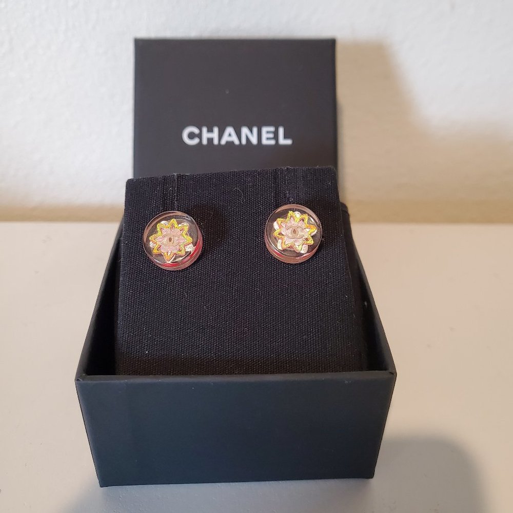 CHANEL CRYSTAL CC STUD EARRING